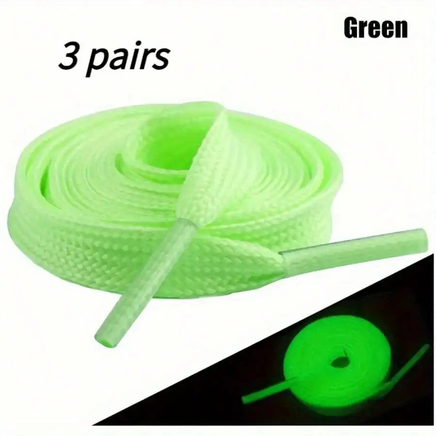 3 Pairs of Green/white Luminous Shoelaces