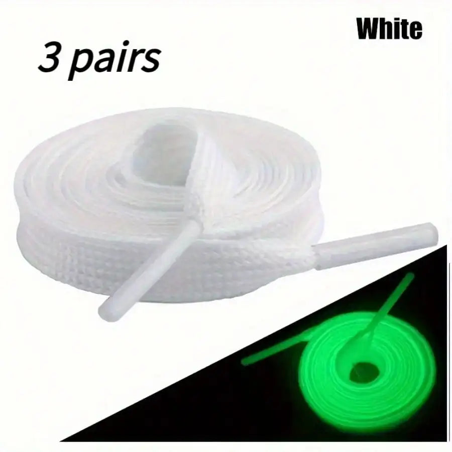 3 Pairs of Green/white Luminous Shoelaces