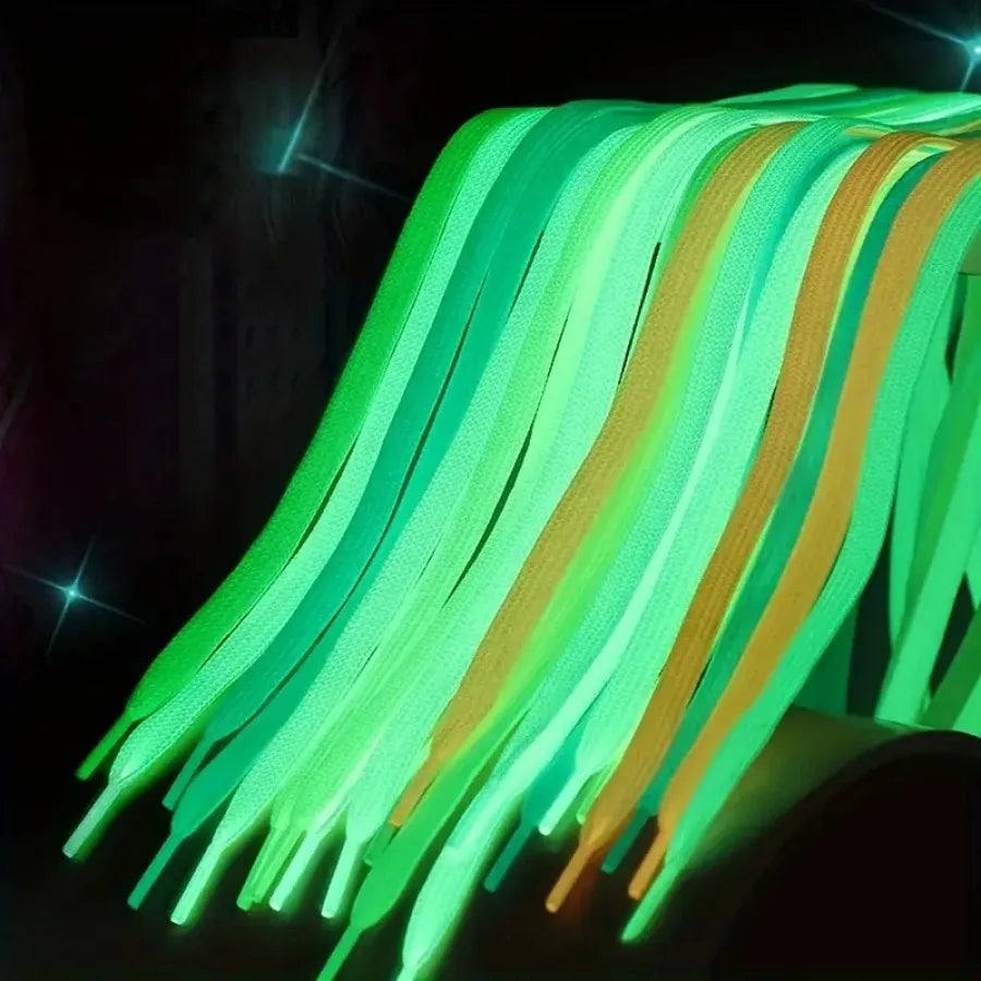 3 Pairs of Green/white Luminous Shoelaces