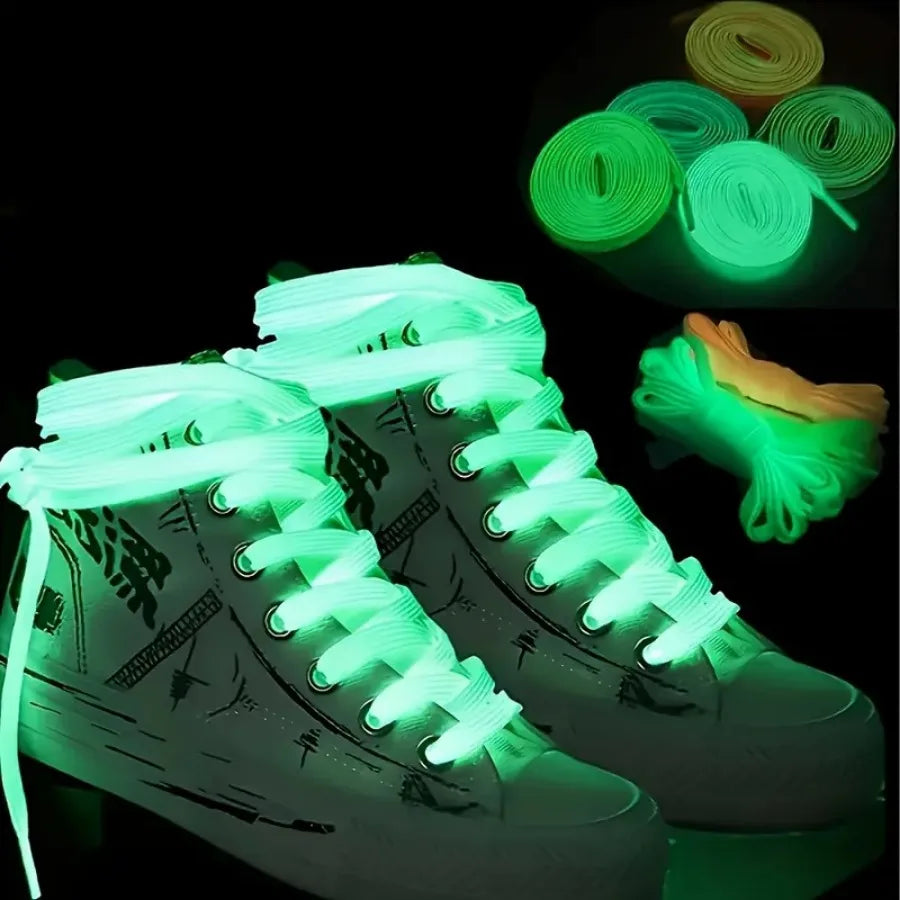 3 Pairs of Green/white Luminous Shoelaces