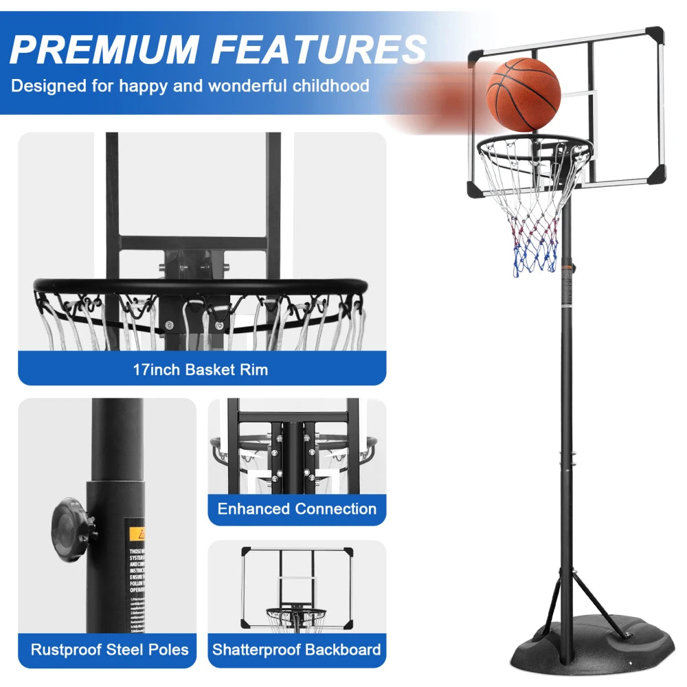 Portable Basketball Hoop System; Height Adjustable 7.5ft - 9.5ft