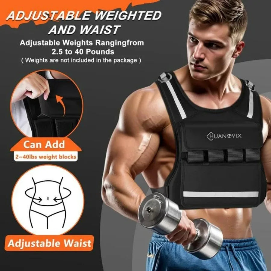 Adjustable Weight Vest With Reflective Stripe, 0-40lbs